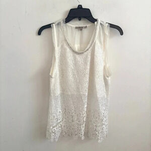 Miss MeTank Top Sz XS  Half Lined eyelet Lace white Romantic Whimsical Feminine